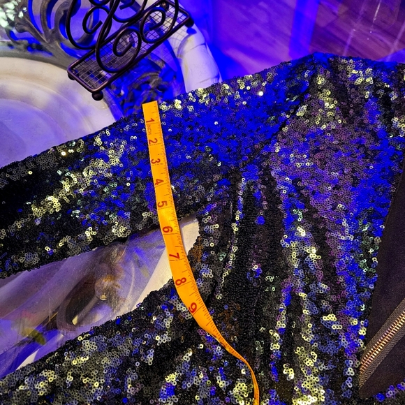 Green Sequin Glam Long Sleve Formal Short Dress with Gold Zipper Detail size M - Picture 10 of 16
